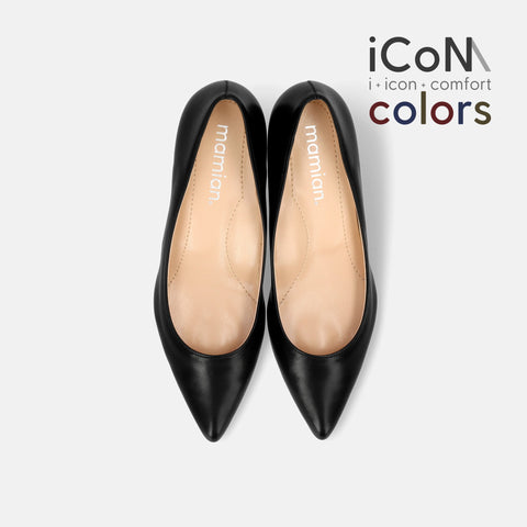 予約：2024AW：iCoN COLORS：ポインテッドトゥ スムース パンプス（C57173）ブラック/mamian（マミアン）