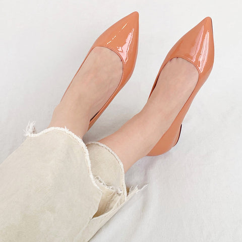 50%OFF：iCoN COLORS：ポインテッドトゥ エナメル フラットシューズ（C20141）SオレンジE/mamian（マミアン）