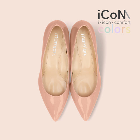 iCoN COLORS：ポインテッドトゥ エナメル パンプス（C57171）コーラル/mamian（マミアン）