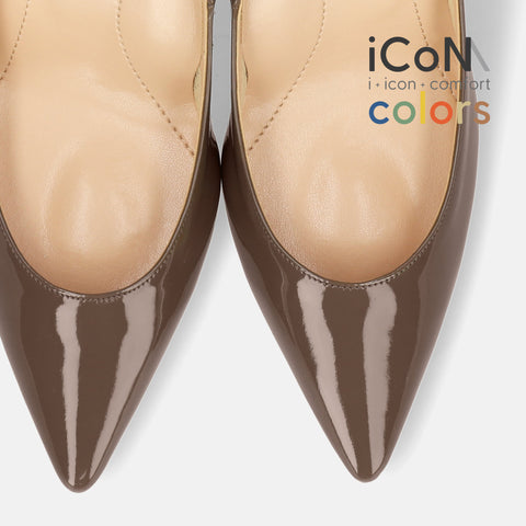 15%OFF：2025SS：iCoN COLORS：ポインテッドトゥ エナメル パンプス（C76531）ダークグレージュE/mamian（マミアン）