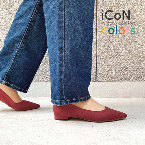 30%OFF：iCoN COLORS：ポインテッドトゥ スエード フラットシューズ（C20142）ボルドーS/mamian（マミアン）