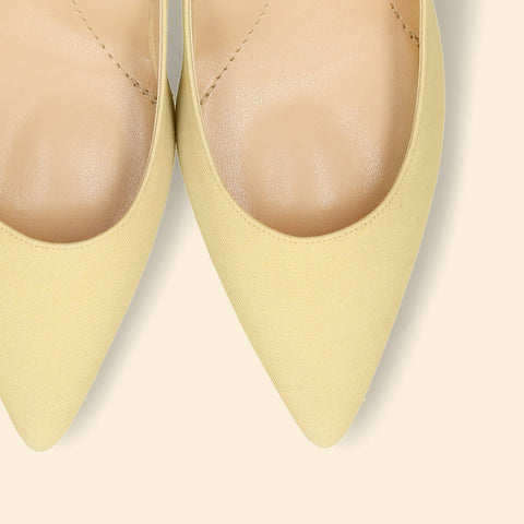 50%OFF：iCoN COLORS：ポインテッドトゥ リネン パンプス（C76535）SイエローL/mamian（マミアン）
