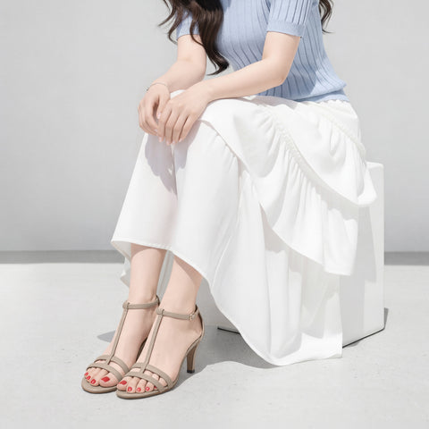 予約：2026SS：Tストラップ シンプル サンダル（724）グレージュ/mamian（マミアン）