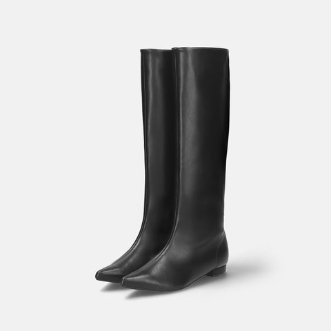 予約：2025AW：ワイドシャフト フラット ロングブーツ（m17059）ブラック