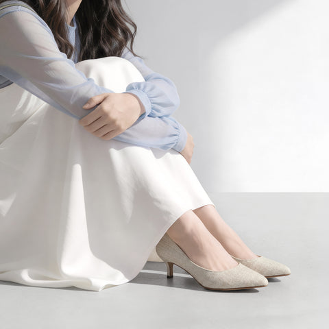 15% 折扣：iCoN 顏色：尖頭亞麻高跟鞋 (C57175) Kinari L