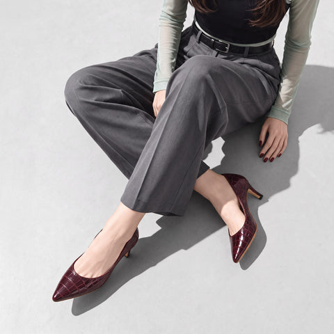 預訂：2024AW：iCoN 顏色：尖頭鱷魚皮高跟鞋 (C76534) Bordeaux CR