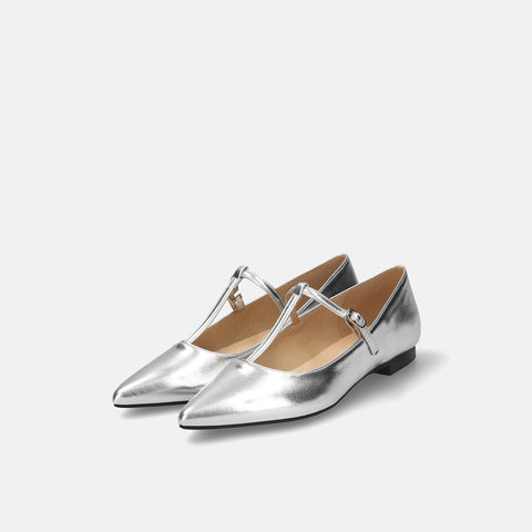 2026SS：Tストラップ フラットシューズ（4796）シルバー/mamian（マミアン）