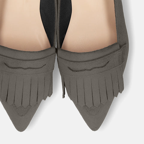 2025AW：ポインテッドトゥ フリンジ ローファー（m17058）チャコールS/mamian（マミアン）