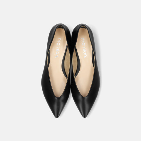 予約：2026AW：メタルヒール Vカットフラットシューズ（m17071）ブラック