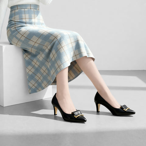 預訂：2024AW：扣環緞帶杏仁鞋頭高跟鞋 (lt7001) 黑色