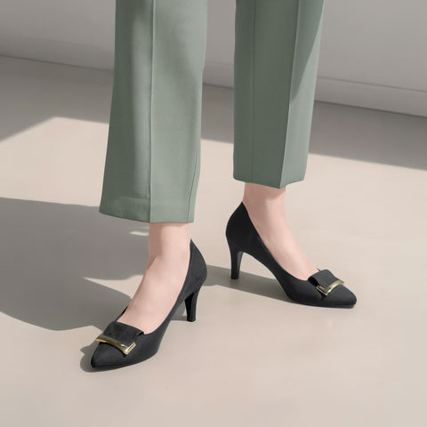 2025AW：バックルリボン付き アーモンドトゥ パンプス（lt7001）ブラックS/mamian（マミアン）