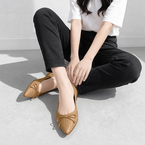 10% OFF：2024SS：網布壓花芭蕾舞鞋 (m17036) 米色 MS