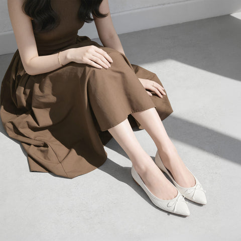 10% OFF：2024SS：網布壓花芭蕾舞鞋 (m17036) 白色 MS