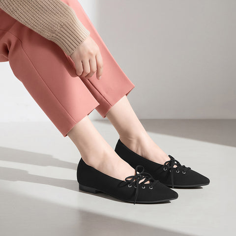 2025AW：レースアップデザイン フラットシューズ（m17060）ブラックS/mamian（マミアン）