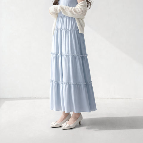 2026SS：スクエアリボン パンプス（m45010）ホワイトグレー/mamian（マミアン）