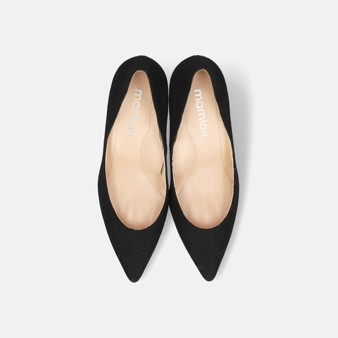 2026SS：iCoN COLORS：ポインテッドトゥ リネン パンプス（C76535）ブラックL