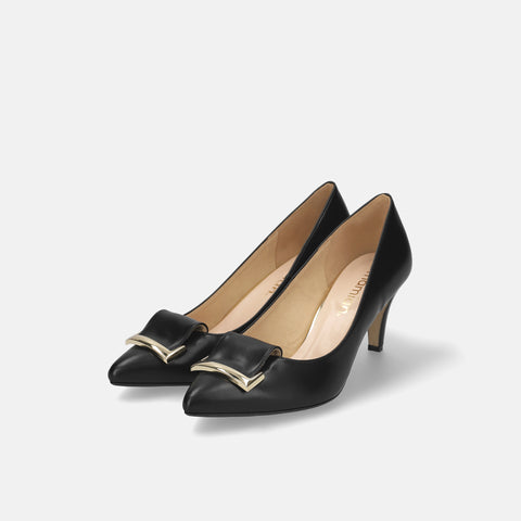 預訂：2024AW：扣環緞帶杏仁鞋頭高跟鞋 (lt7001) 黑色