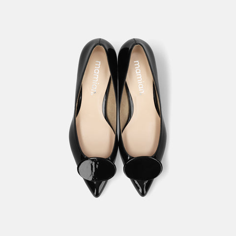 予約：2026SS：オーバルパーツ付き パンプス（m45022）ブラックE