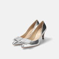 予約：2026SS：リボン付き ポインテッドトゥパンプス（m72027）シルバー/mamian（マミアン）