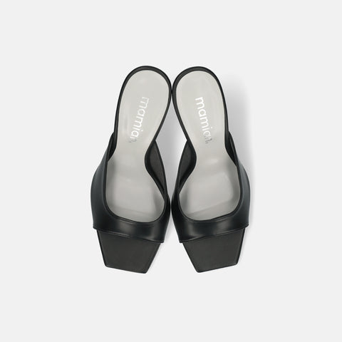 30% 折扣：2022SS：網眼設計透明鞋跟穆勒鞋 (m96103) 黑色 MS