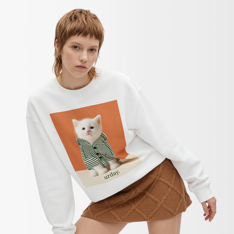 予約：urday【cat】アートワークスウェットシャツ（u-a-sw-0001-01）ホワイト
